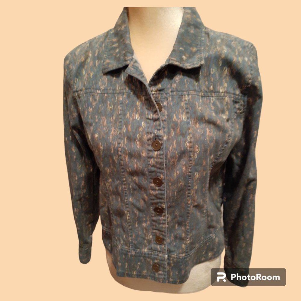 Christopher & Banks Tan Blue Short Button Jacket - Size Small